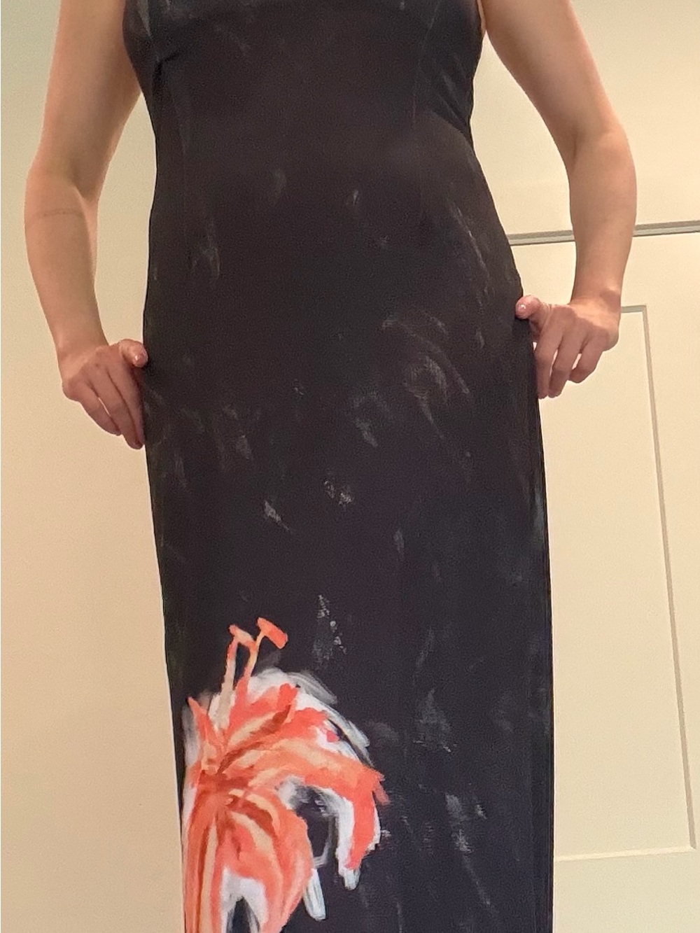 Stella McCartney Jeans Black Maxi Dress with Coral-Pink Floral Detail